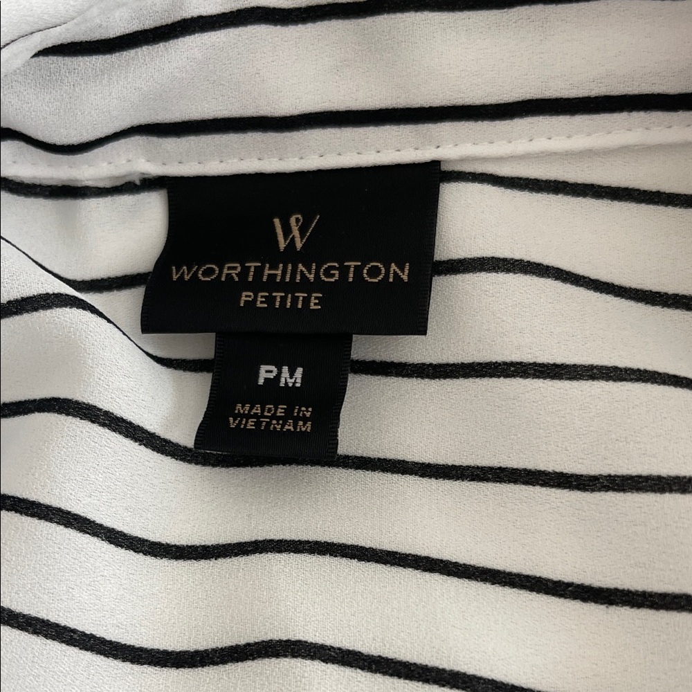 Worthington Petite Black and White Striped Top